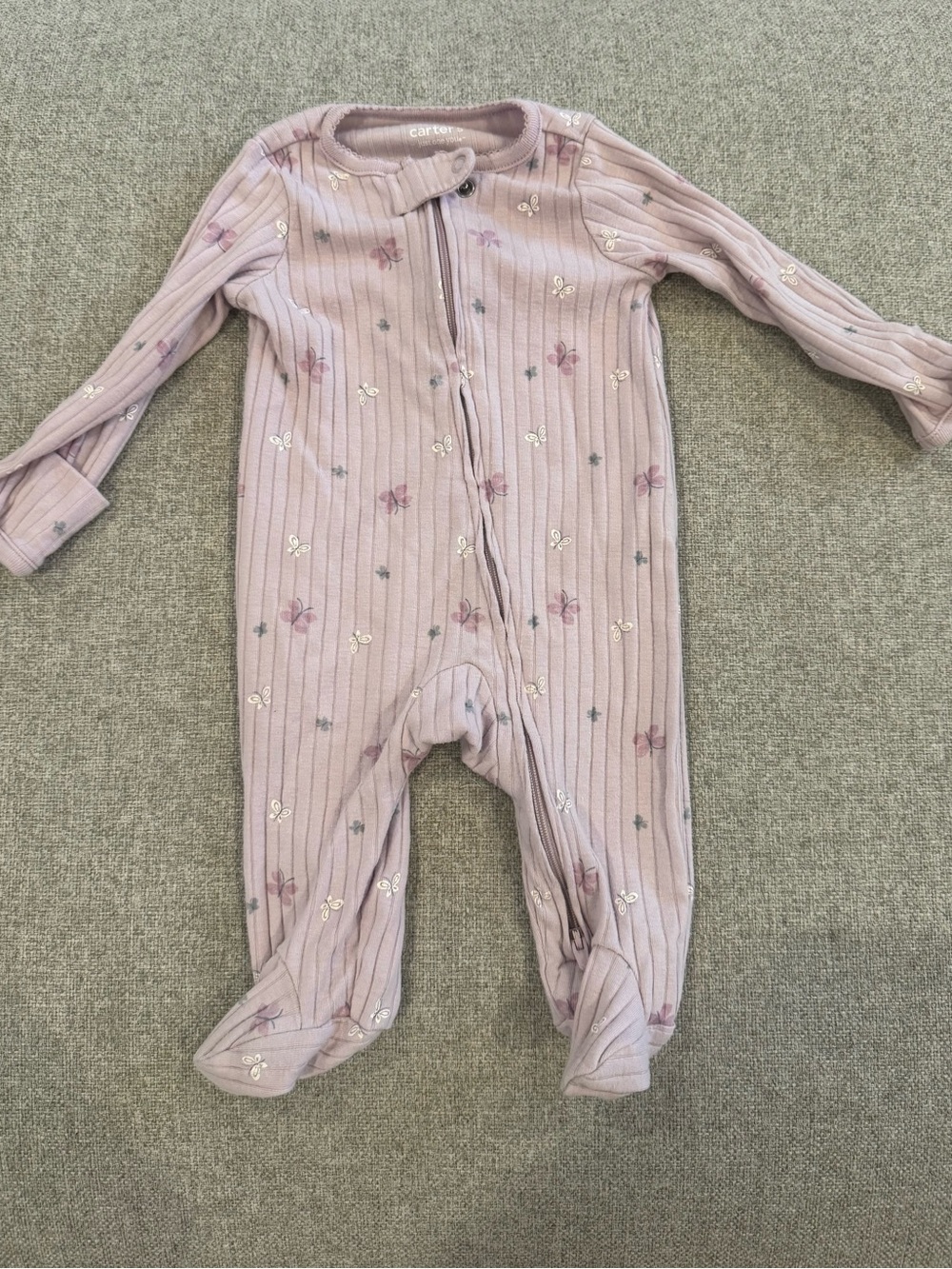 Carter's Light Mauve Floral Ribbed Footed One-Piece